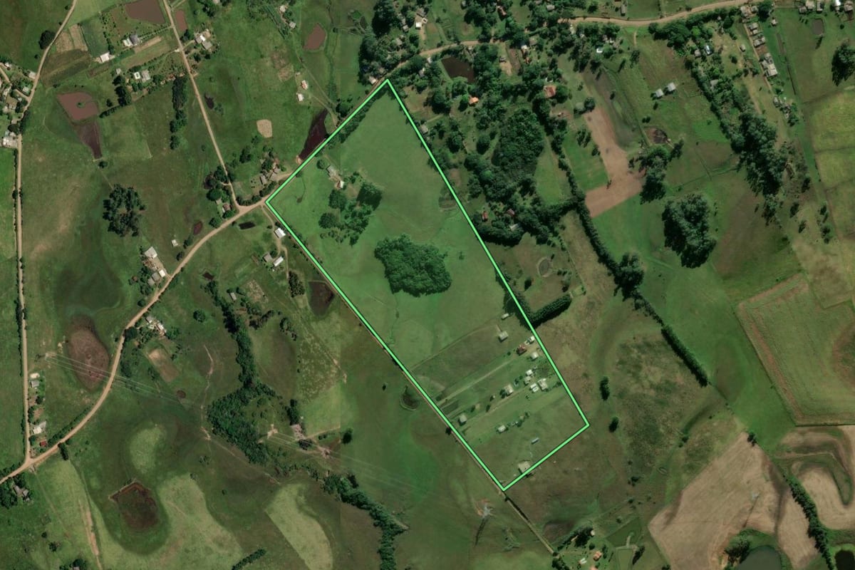 Imagem de satélite do imóvel rural em Glorinha (RS), com o contorno declarado no CAR desenhado por cima.