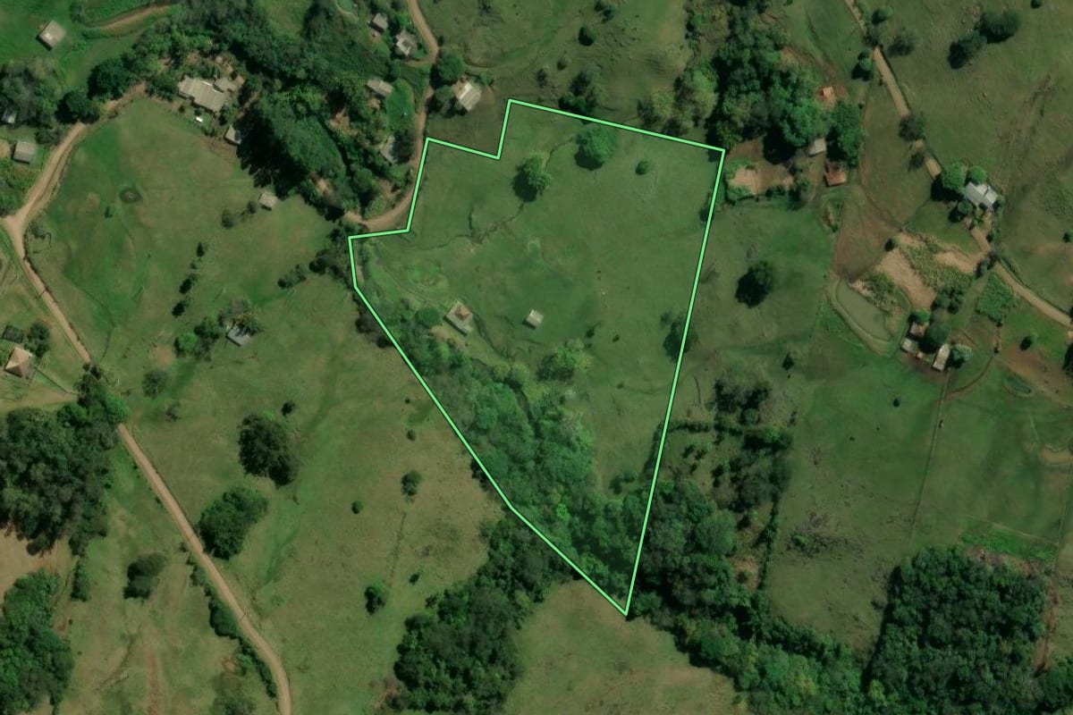 Imagem de satélite do imóvel rural em Glorinha (RS), com o contorno declarado no CAR desenhado por cima.