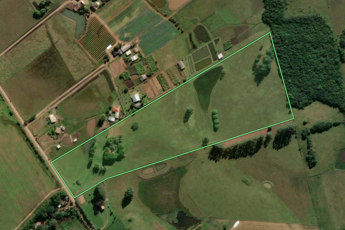 Imagem de satélite do imóvel rural em Glorinha (RS), com o contorno declarado no CAR desenhado por cima.