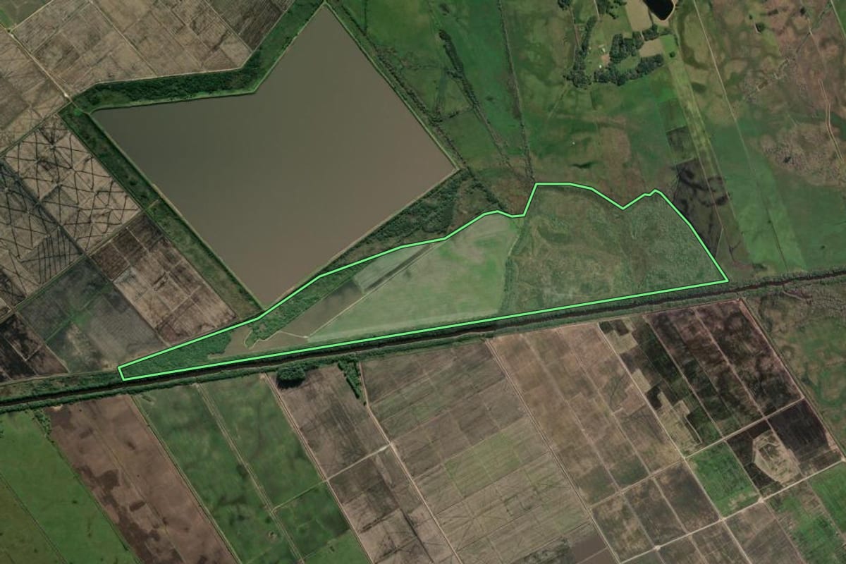 Imagem de satélite do imóvel rural em Glorinha (RS), com o contorno declarado no CAR desenhado por cima.