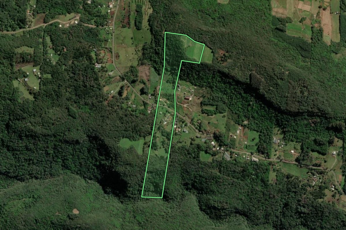 Imagem de satélite do imóvel rural em Gramado (RS), com o contorno declarado no CAR desenhado por cima.
