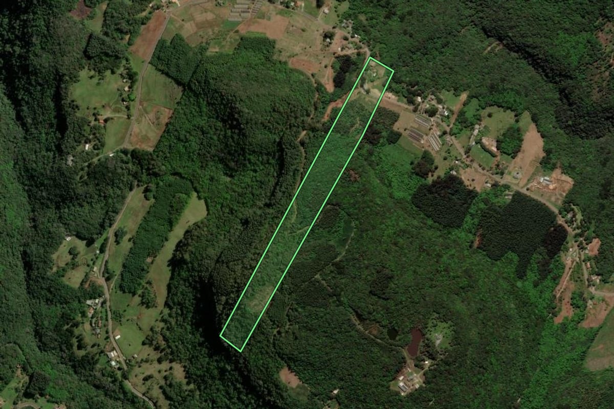 Imagem de satélite do imóvel rural em Gramado (RS), com o contorno declarado no CAR desenhado por cima.