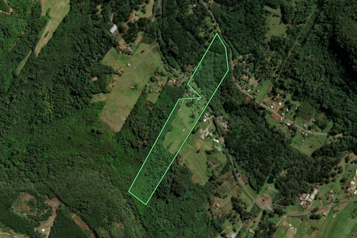 Imagem de satélite do imóvel rural em Gramado (RS), com o contorno declarado no CAR desenhado por cima.