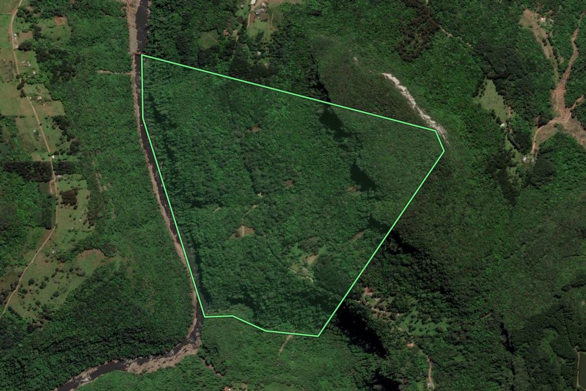 Imagem de satélite do imóvel rural em Gramado (RS), com o contorno declarado no CAR desenhado por cima.