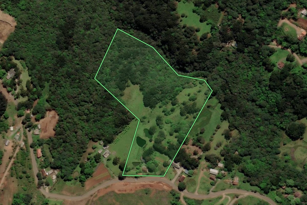 Imagem de satélite do imóvel rural em Gramado (RS), com o contorno declarado no CAR desenhado por cima.