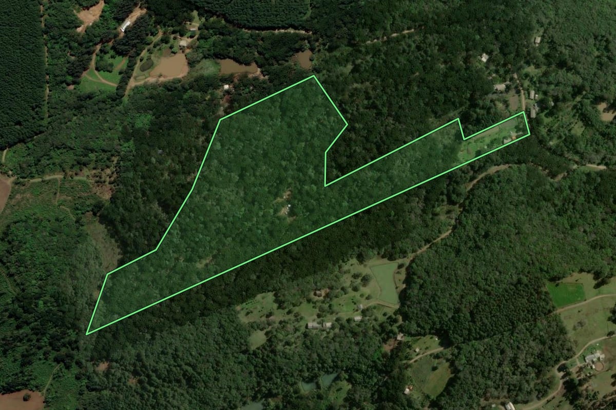 Imagem de satélite do imóvel rural em Gramado (RS), com o contorno declarado no CAR desenhado por cima.