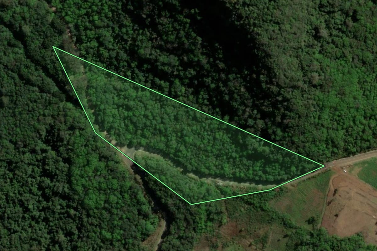 Imagem de satélite do imóvel rural em Gramado (RS), com o contorno declarado no CAR desenhado por cima.