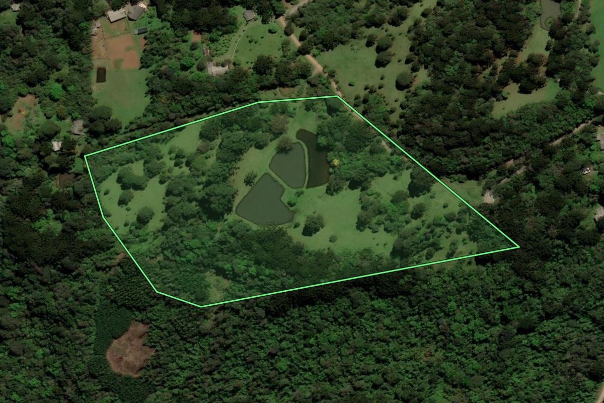 Imagem de satélite do imóvel rural em Gramado (RS), com o contorno declarado no CAR desenhado por cima.