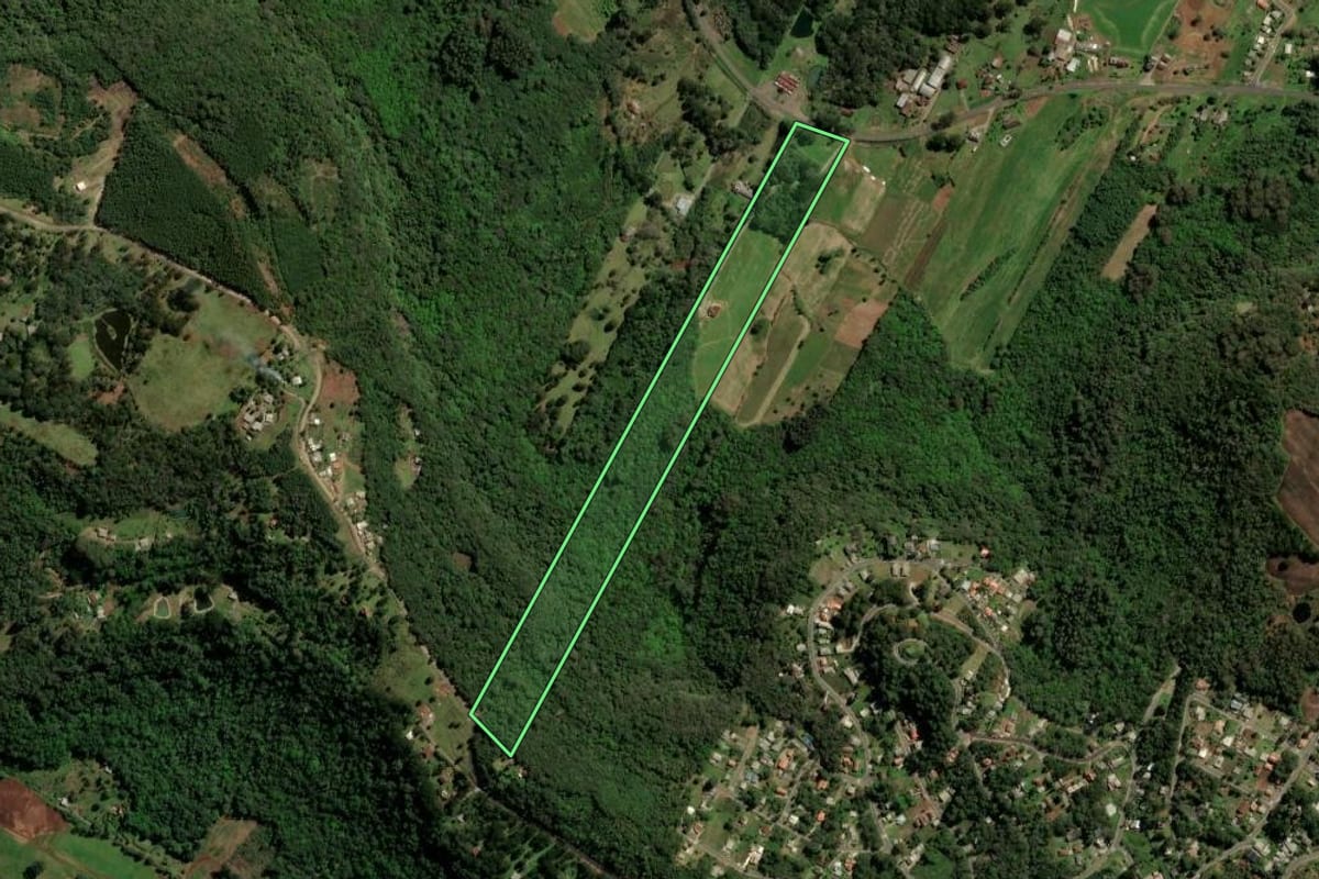 Imagem de satélite do imóvel rural em Gramado (RS), com o contorno declarado no CAR desenhado por cima.