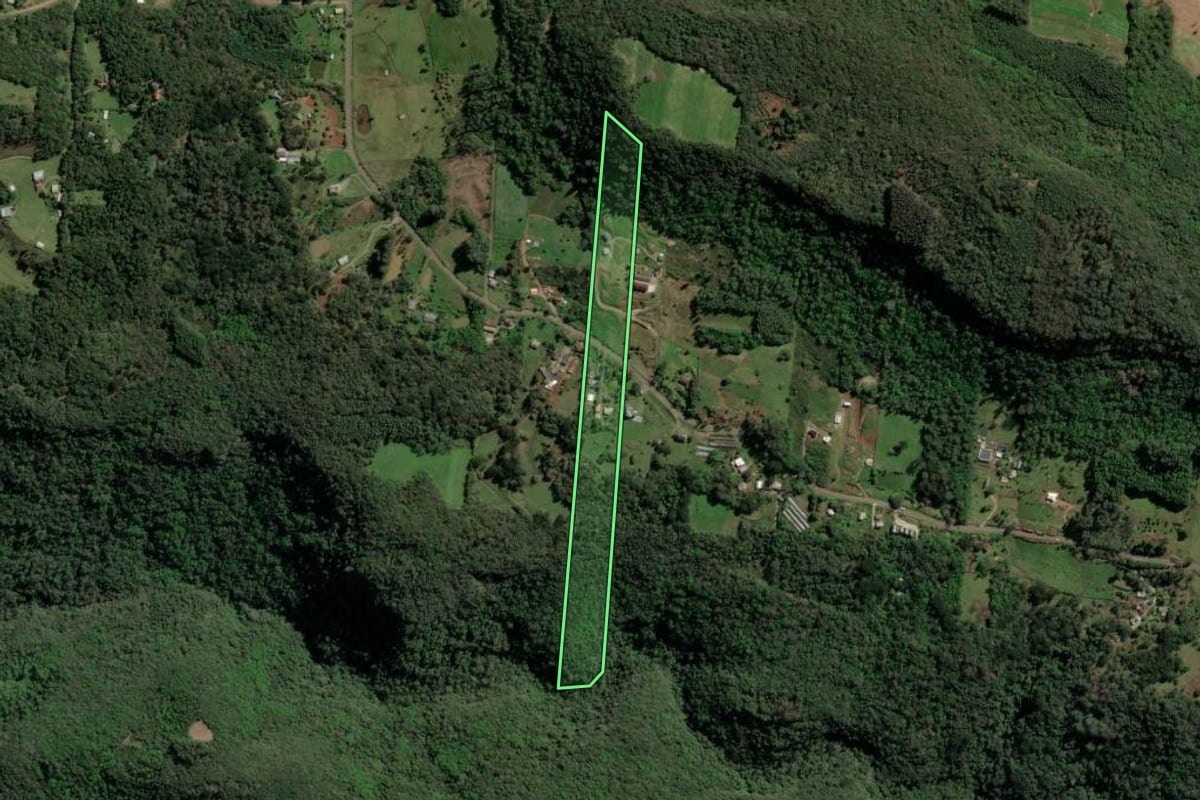 Imagem de satélite do imóvel rural em Gramado (RS), com o contorno declarado no CAR desenhado por cima.