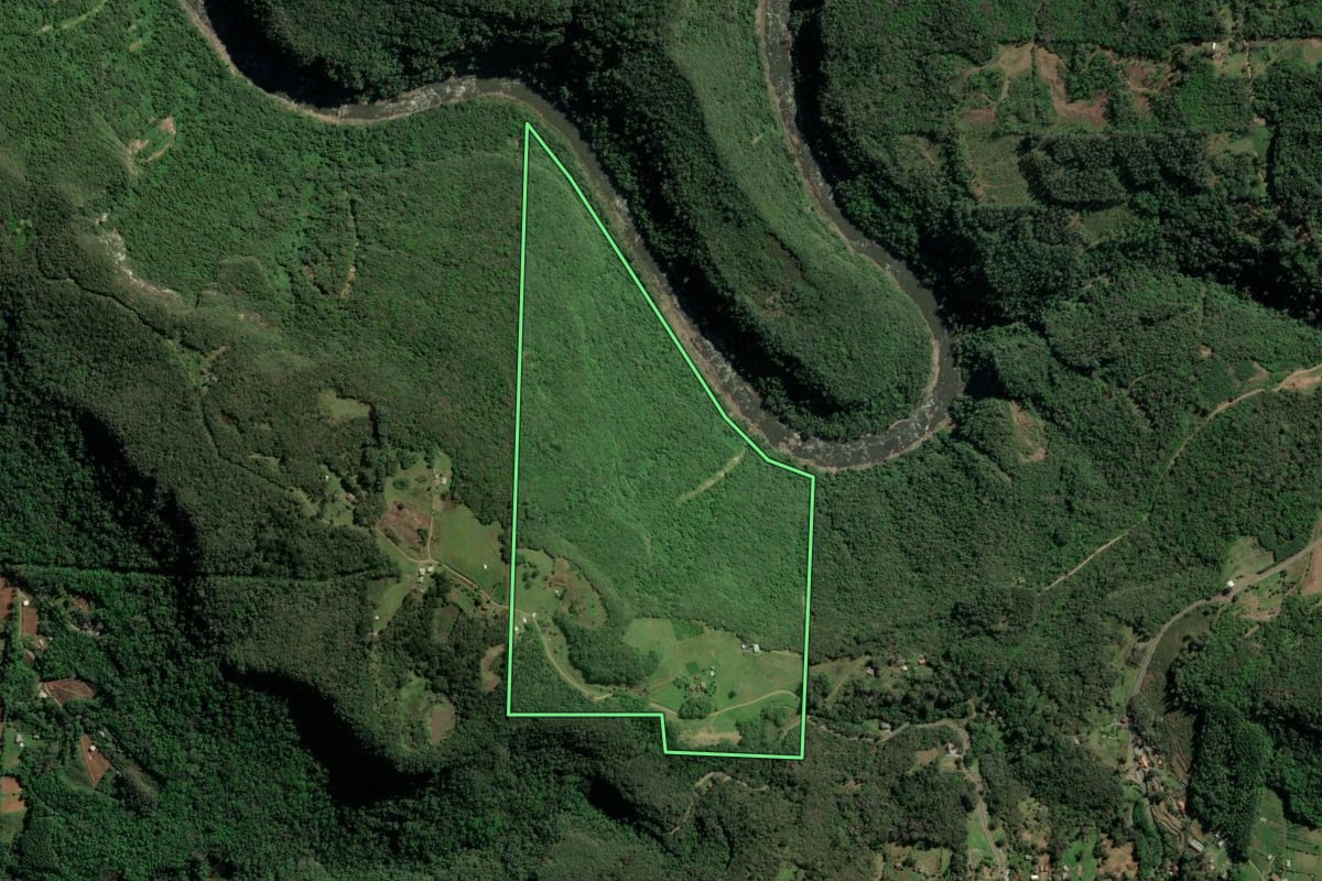 Imagem de satélite do imóvel rural em Gramado (RS), com o contorno declarado no CAR desenhado por cima.