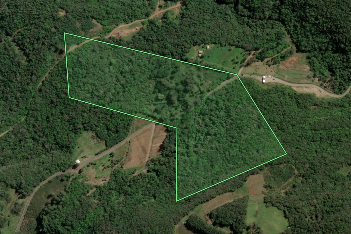 Imagem de satélite do imóvel rural em Gramado (RS), com o contorno declarado no CAR desenhado por cima.