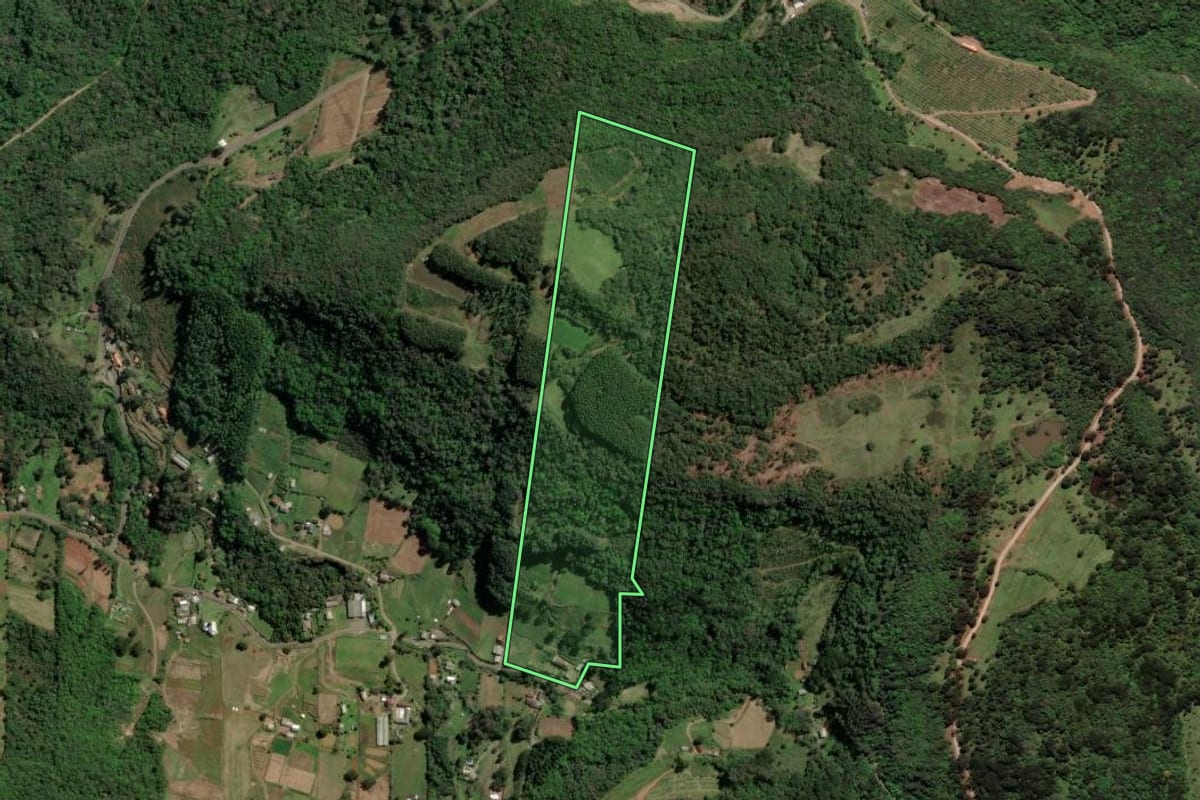 Imagem de satélite do imóvel rural em Gramado (RS), com o contorno declarado no CAR desenhado por cima.