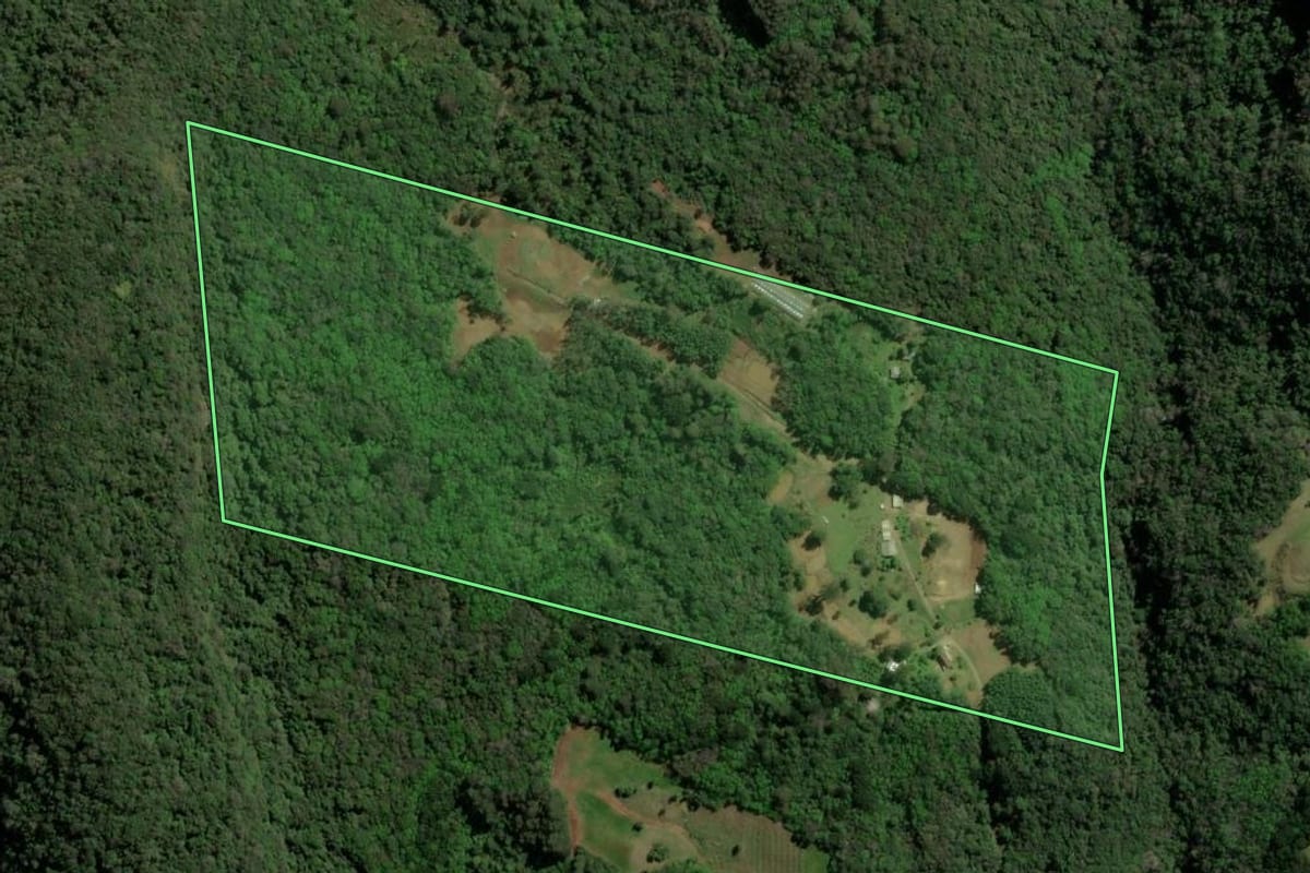 Imagem de satélite do imóvel rural em Gramado (RS), com o contorno declarado no CAR desenhado por cima.
