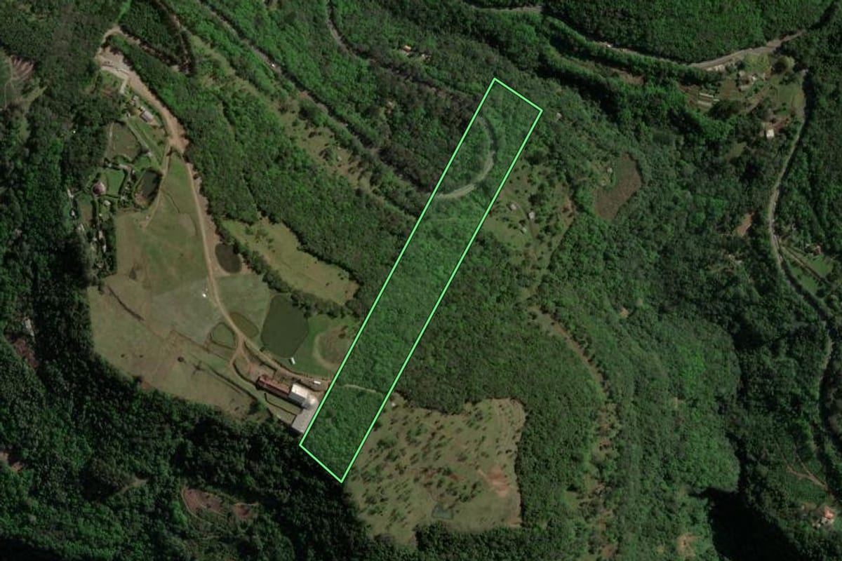 Imagem de satélite do imóvel rural em Gramado (RS), com o contorno declarado no CAR desenhado por cima.