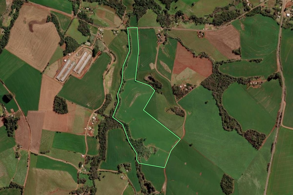Imagem de satélite do imóvel rural em Gramado dos Loureiros (RS), com o contorno declarado no CAR desenhado por cima.