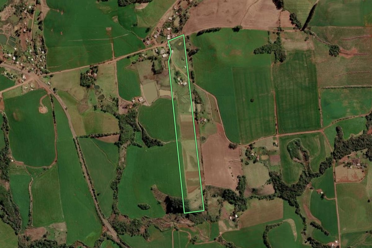 Imagem de satélite do imóvel rural em Gramado dos Loureiros (RS), com o contorno declarado no CAR desenhado por cima.