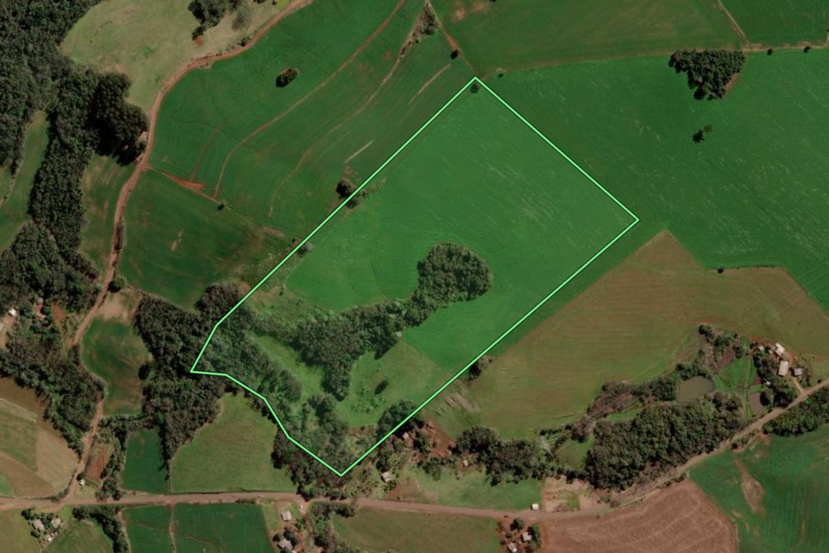 Imagem de satélite do imóvel rural em Gramado dos Loureiros (RS), com o contorno declarado no CAR desenhado por cima.