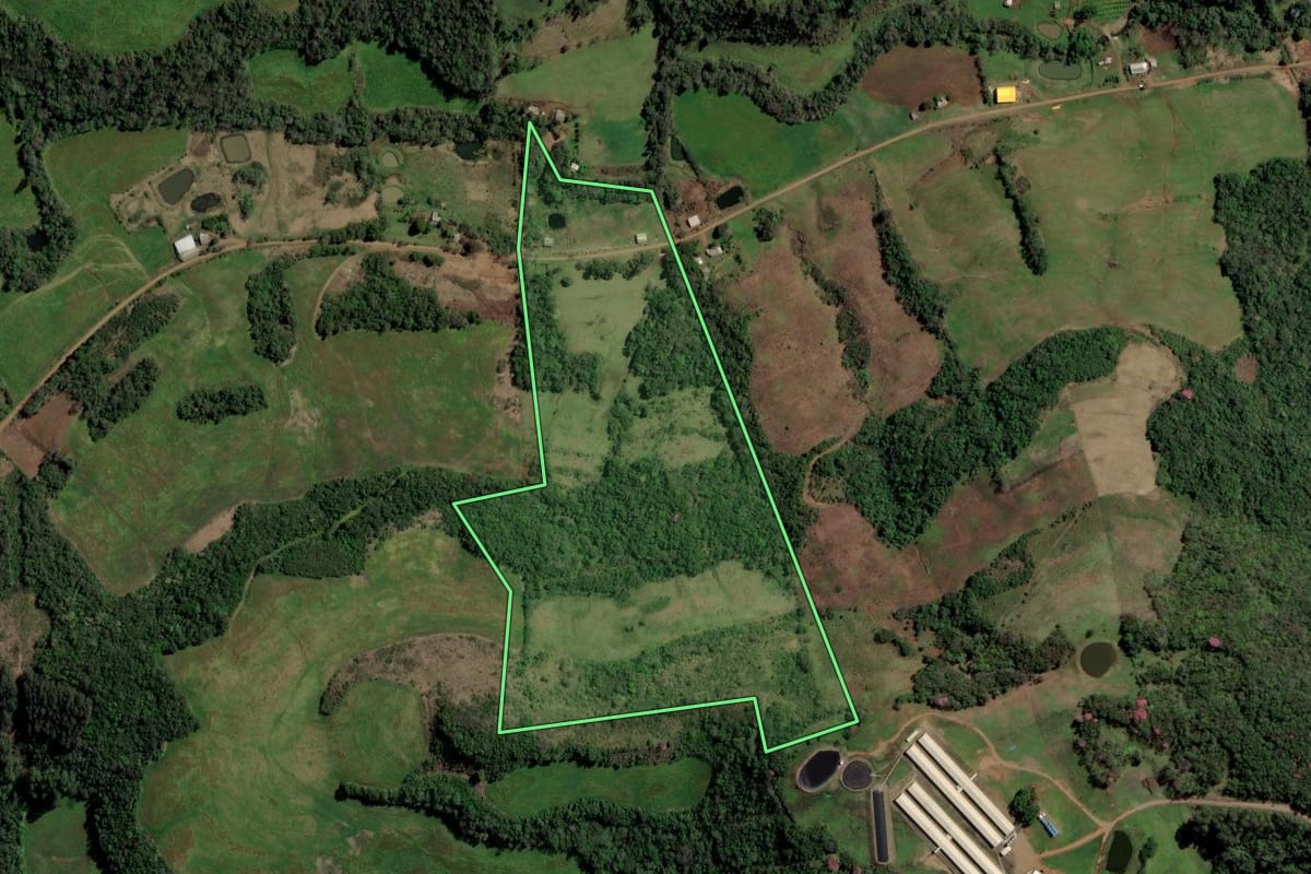 Imagem de satélite do imóvel rural em Gramado dos Loureiros (RS), com o contorno declarado no CAR desenhado por cima.
