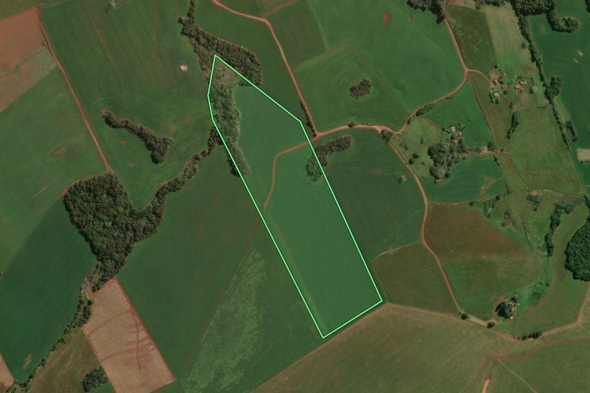 Imagem de satélite do imóvel rural em Gramado dos Loureiros (RS), com o contorno declarado no CAR desenhado por cima.