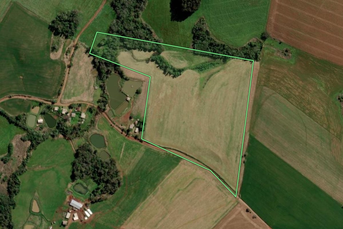 Imagem de satélite do imóvel rural em Gramado dos Loureiros (RS), com o contorno declarado no CAR desenhado por cima.