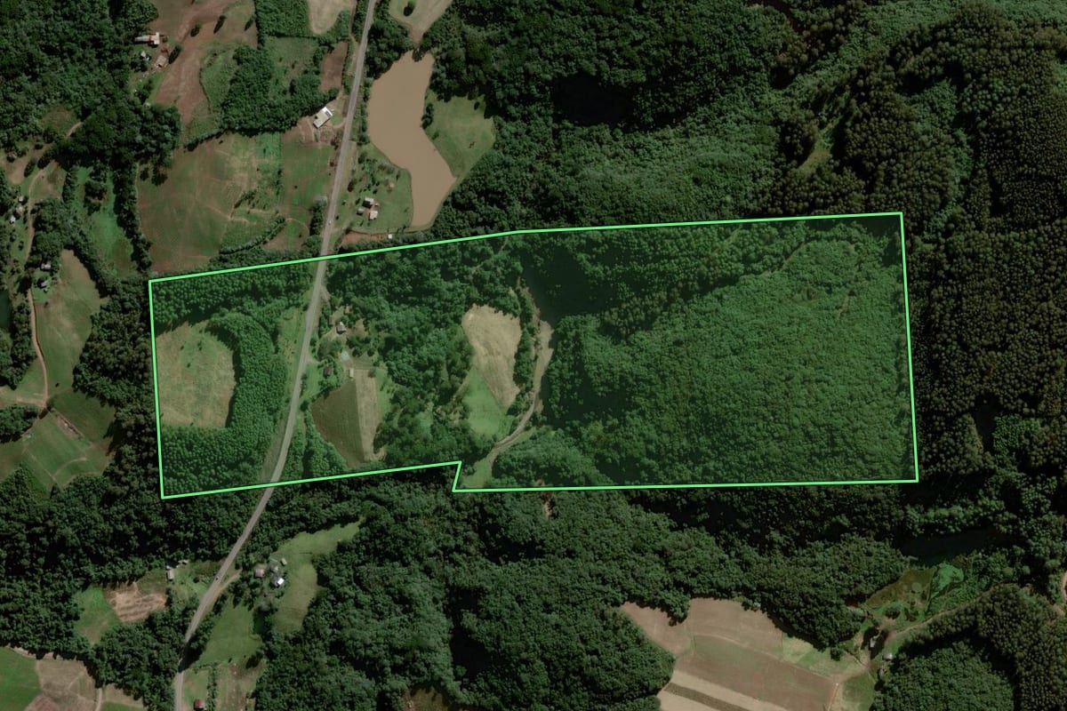Imagem de satélite do imóvel rural em Gramado Xavier (RS), com o contorno declarado no CAR desenhado por cima.