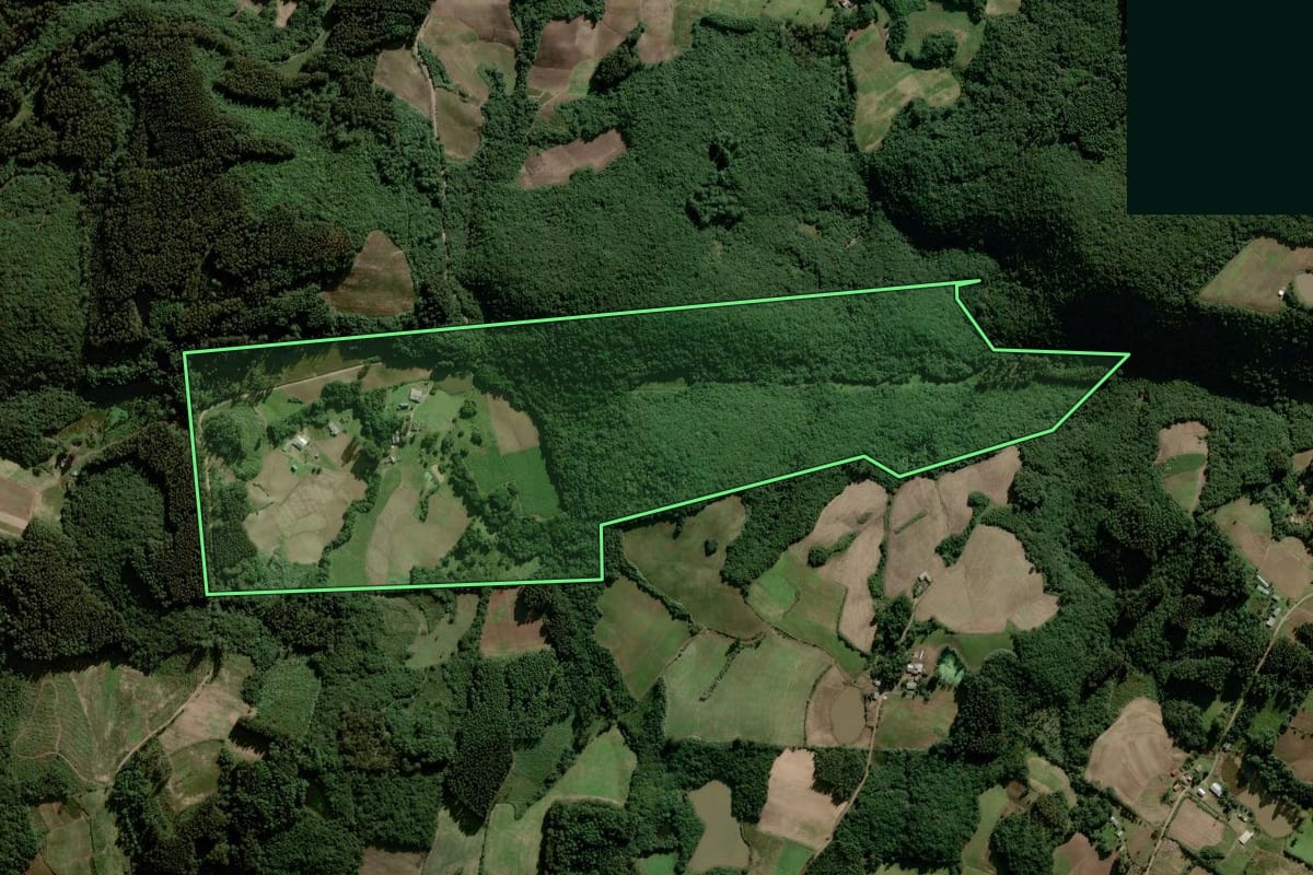 Imagem de satélite do imóvel rural em Gramado Xavier (RS), com o contorno declarado no CAR desenhado por cima.