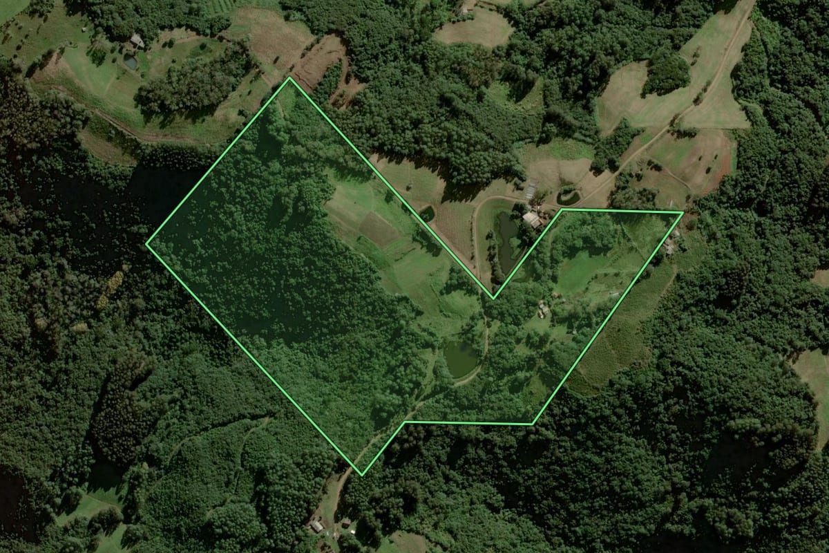 Imagem de satélite do imóvel rural em Gramado Xavier (RS), com o contorno declarado no CAR desenhado por cima.