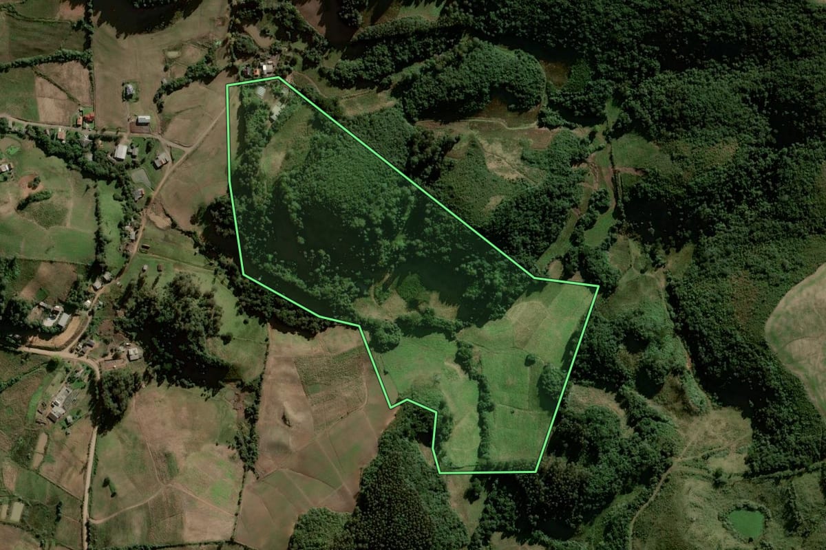 Imagem de satélite do imóvel rural em Gramado Xavier (RS), com o contorno declarado no CAR desenhado por cima.