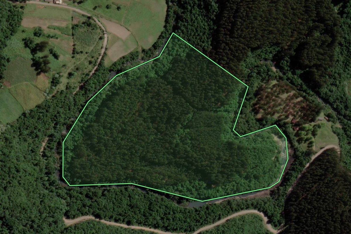 Imagem de satélite do imóvel rural em Gramado Xavier (RS), com o contorno declarado no CAR desenhado por cima.