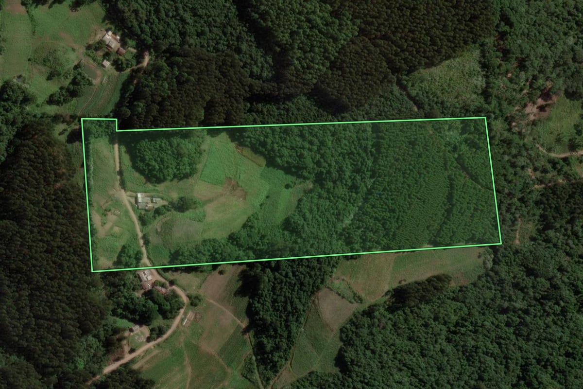 Imagem de satélite do imóvel rural em Gramado Xavier (RS), com o contorno declarado no CAR desenhado por cima.
