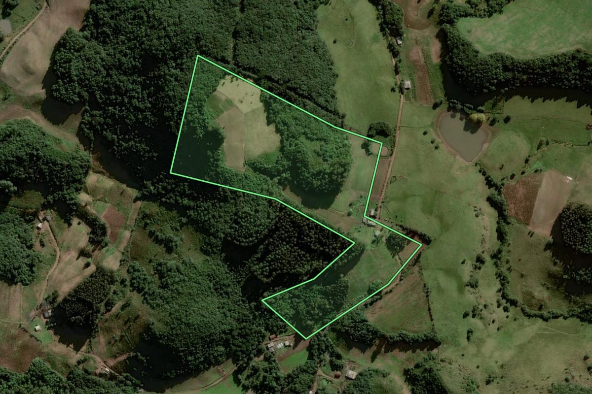 Imagem de satélite do imóvel rural em Gramado Xavier (RS), com o contorno declarado no CAR desenhado por cima.