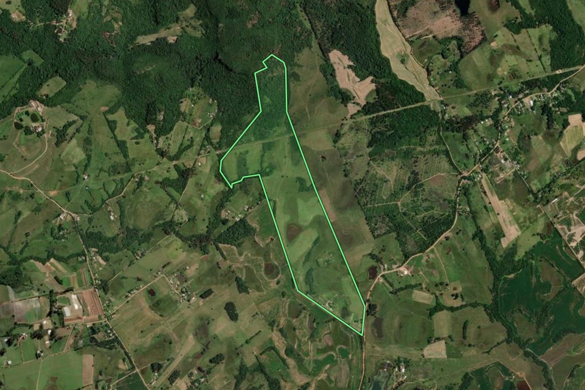 Imagem de satélite do imóvel rural em Gravataí (RS), com o contorno declarado no CAR desenhado por cima.