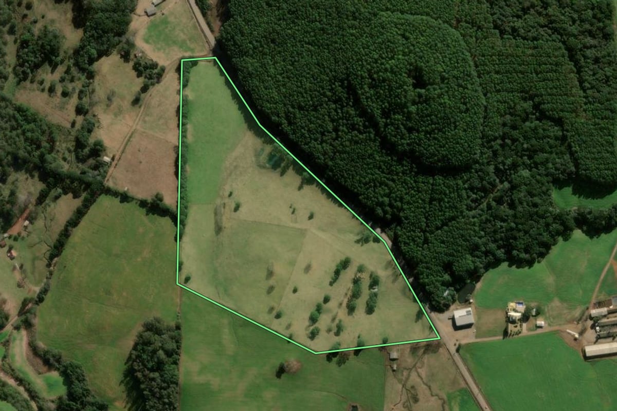 Imagem de satélite do imóvel rural em Guabiju (RS), com o contorno declarado no CAR desenhado por cima.