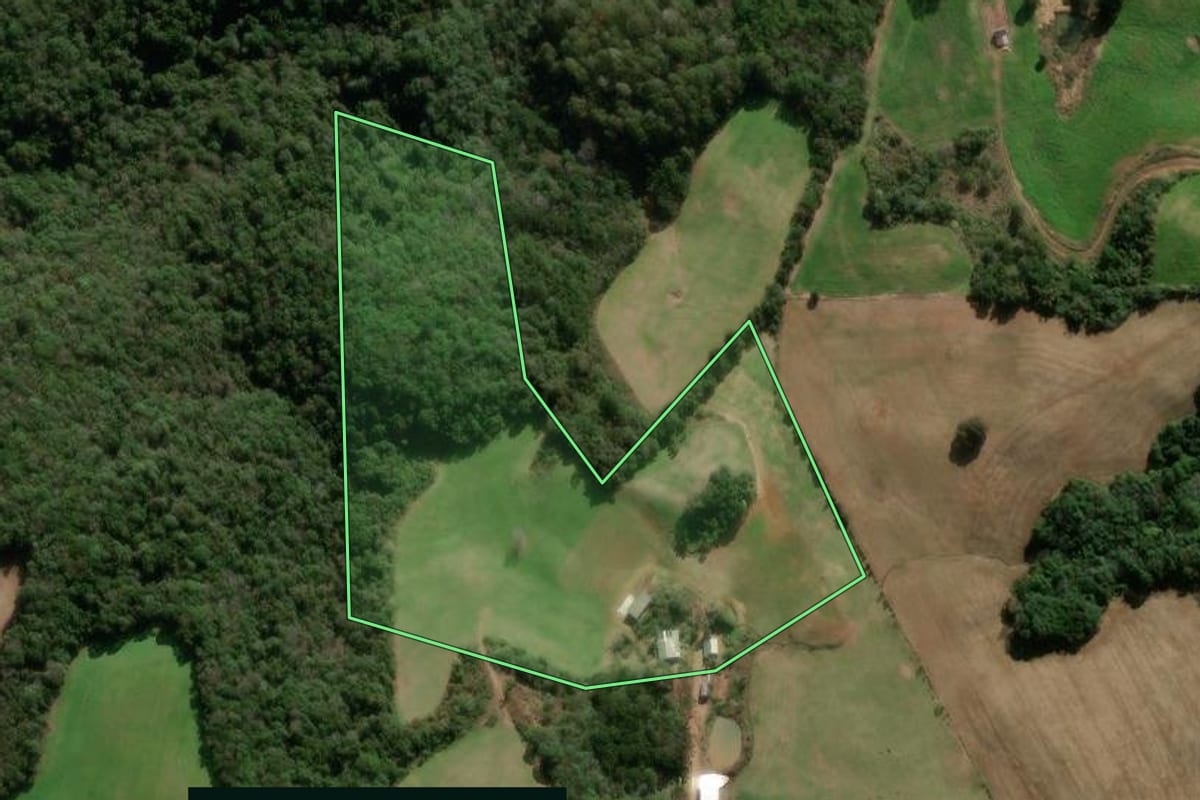 Imagem de satélite do imóvel rural em Guabiju (RS), com o contorno declarado no CAR desenhado por cima.