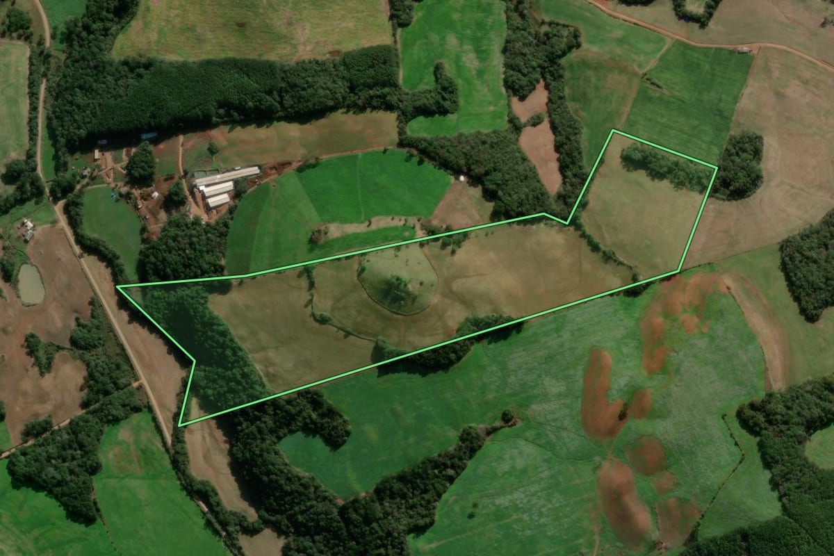 Imagem de satélite do imóvel rural em Guabiju (RS), com o contorno declarado no CAR desenhado por cima.