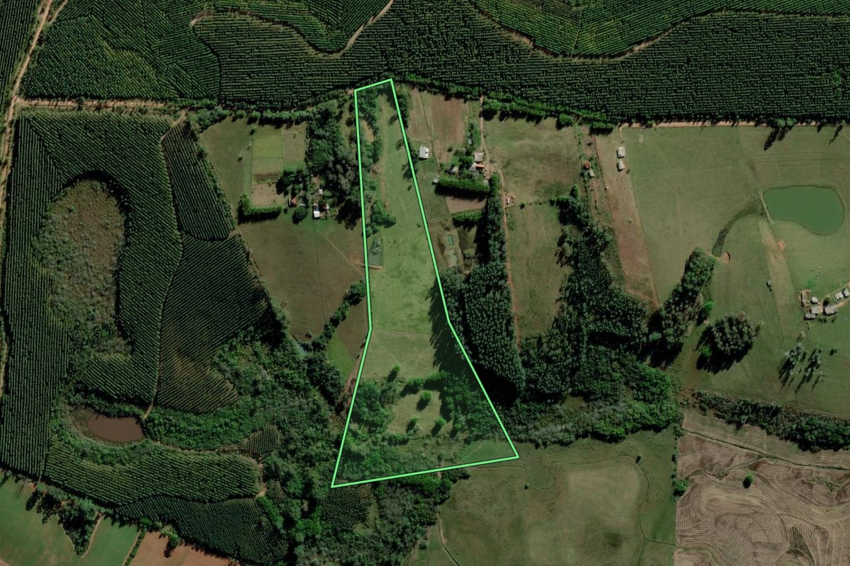 Imagem de satélite do imóvel rural em Guaíba (RS), com o contorno declarado no CAR desenhado por cima.