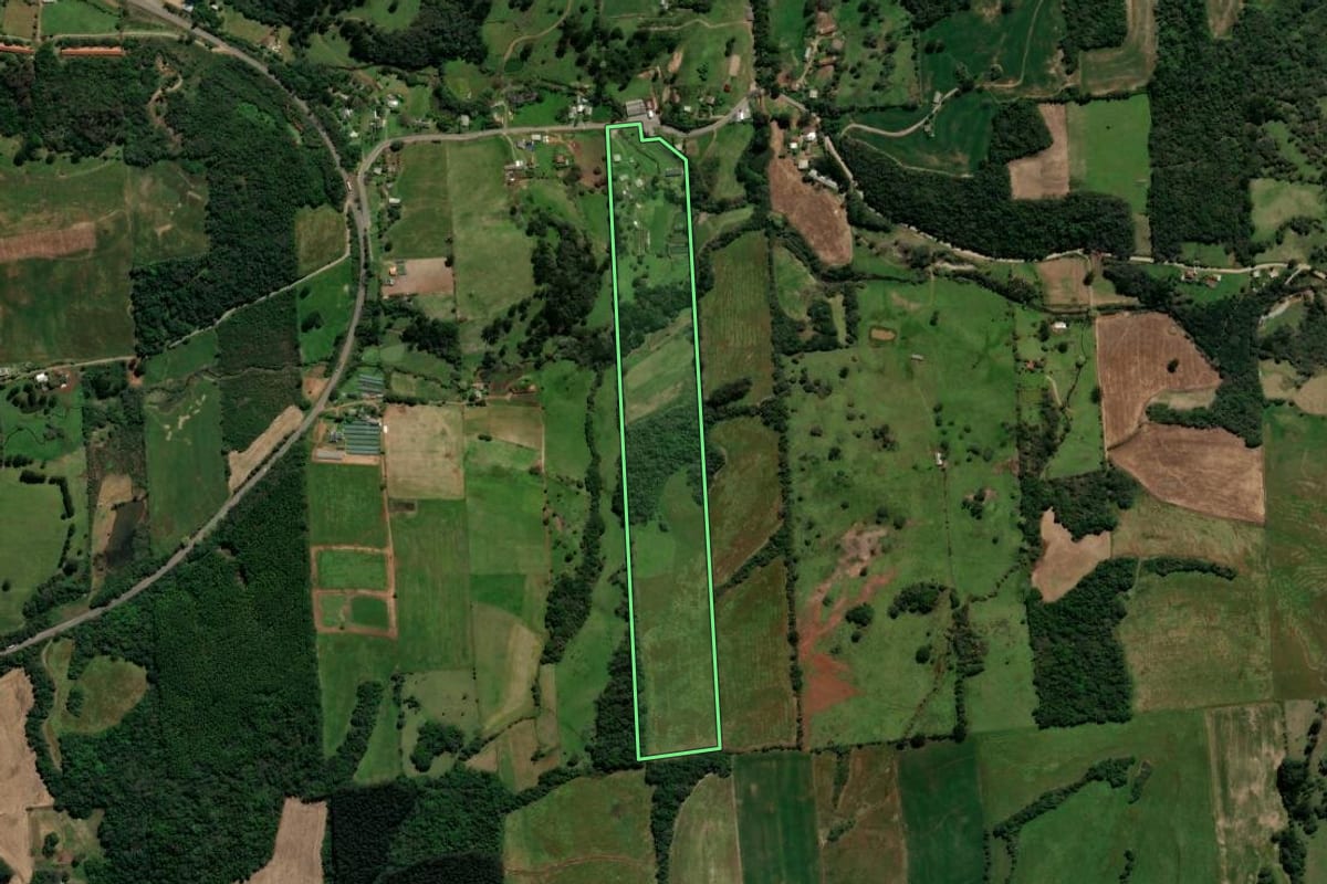 Imagem de satélite do imóvel rural em Guaporé (RS), com o contorno declarado no CAR desenhado por cima.