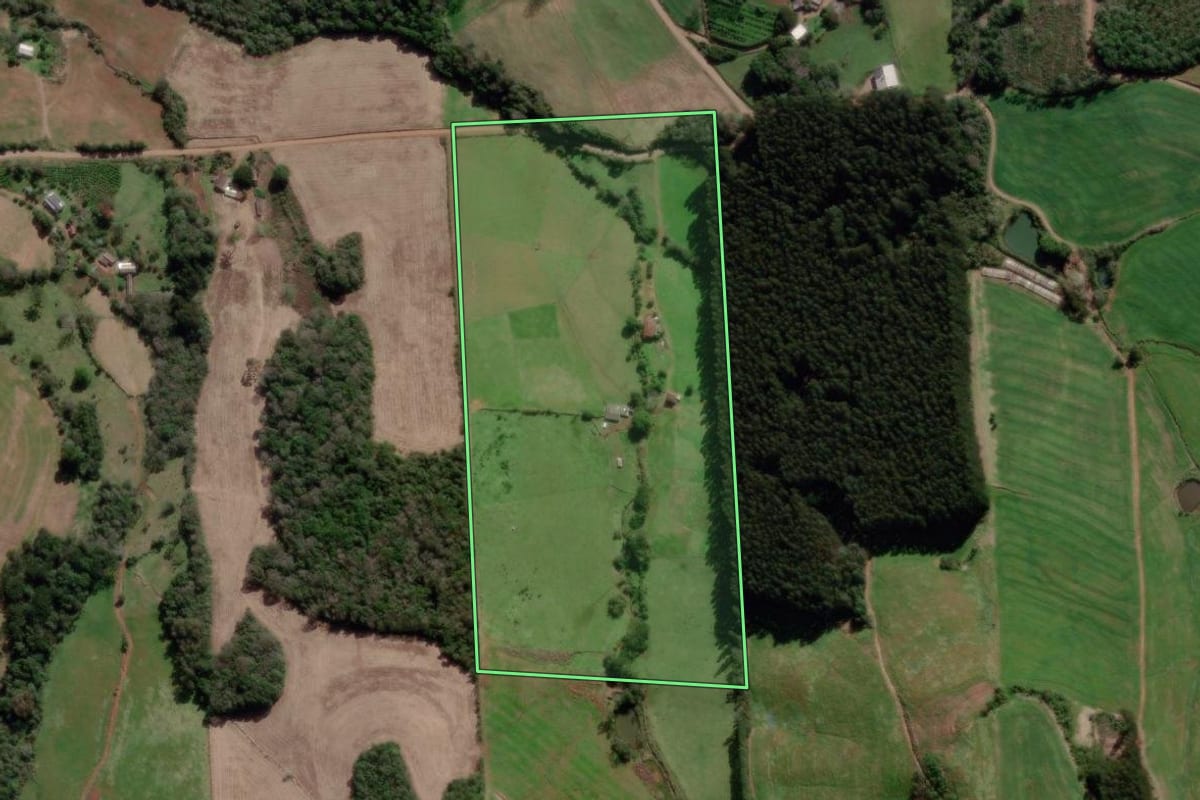 Imagem de satélite do imóvel rural em Guaporé (RS), com o contorno declarado no CAR desenhado por cima.