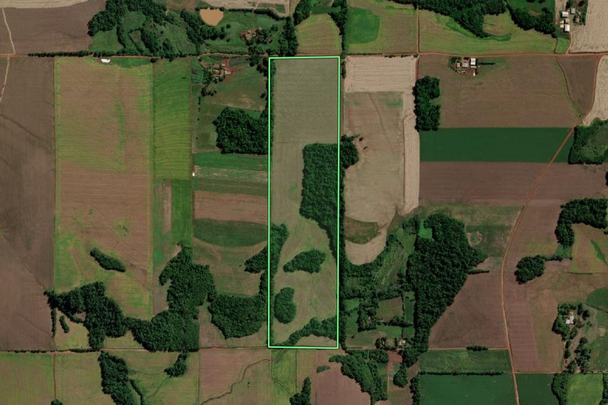 Imagem de satélite do imóvel rural em Guarani das Missões (RS), com o contorno declarado no CAR desenhado por cima.