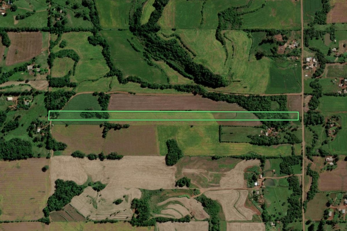 Imagem de satélite do imóvel rural em Guarani das Missões (RS), com o contorno declarado no CAR desenhado por cima.