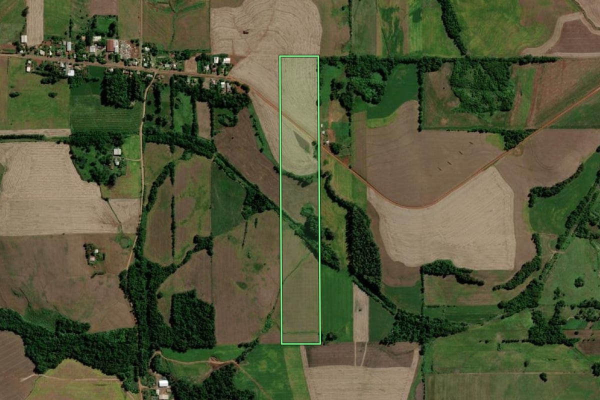 Imagem de satélite do imóvel rural em Guarani das Missões (RS), com o contorno declarado no CAR desenhado por cima.