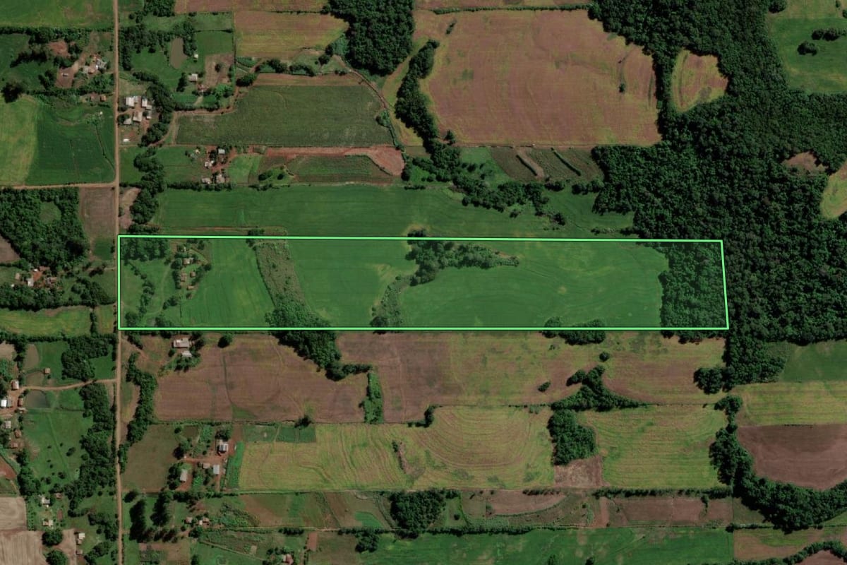 Imagem de satélite do imóvel rural em Guarani das Missões (RS), com o contorno declarado no CAR desenhado por cima.