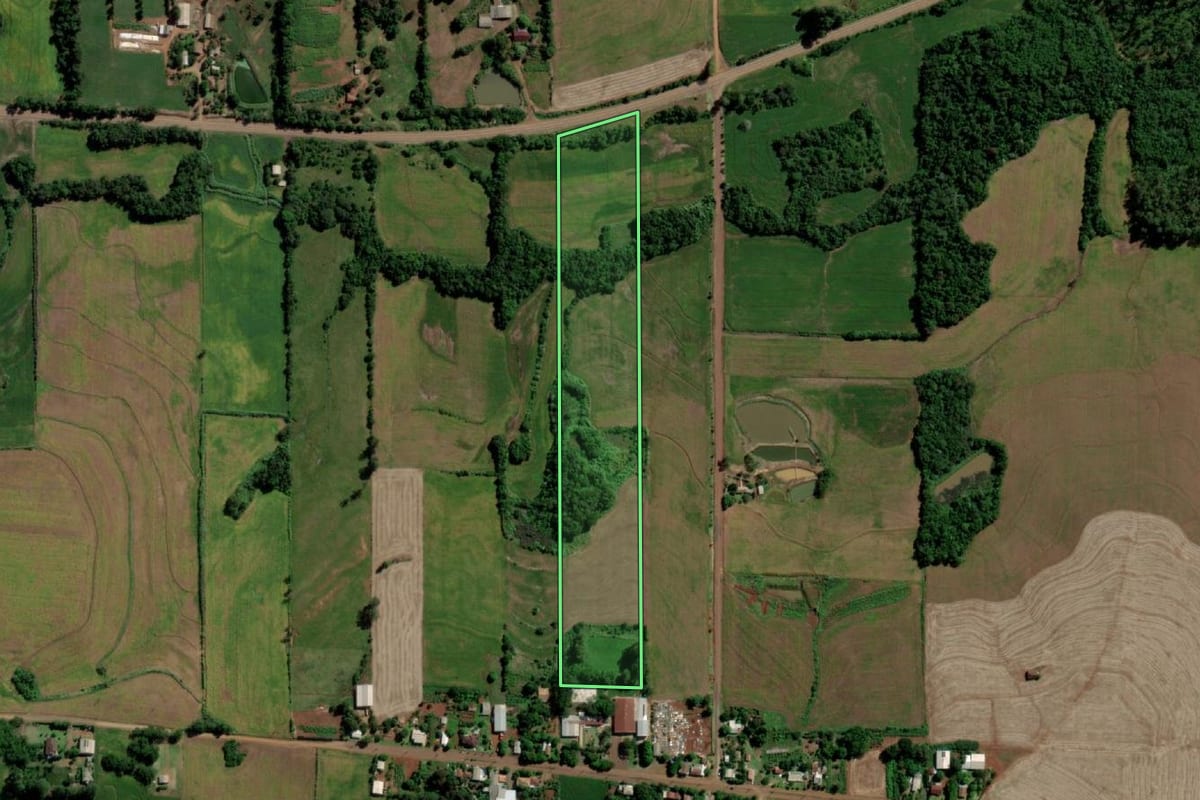 Imagem de satélite do imóvel rural em Guarani das Missões (RS), com o contorno declarado no CAR desenhado por cima.
