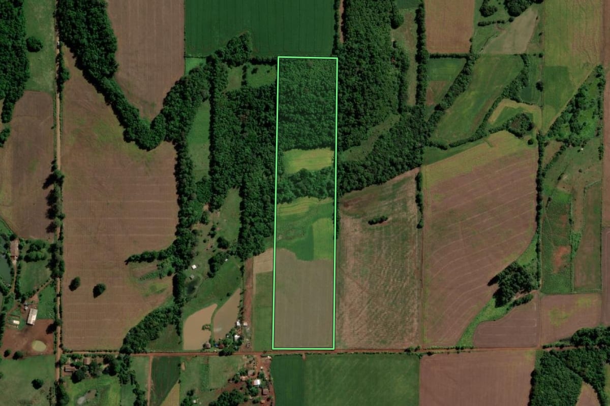 Imagem de satélite do imóvel rural em Guarani das Missões (RS), com o contorno declarado no CAR desenhado por cima.