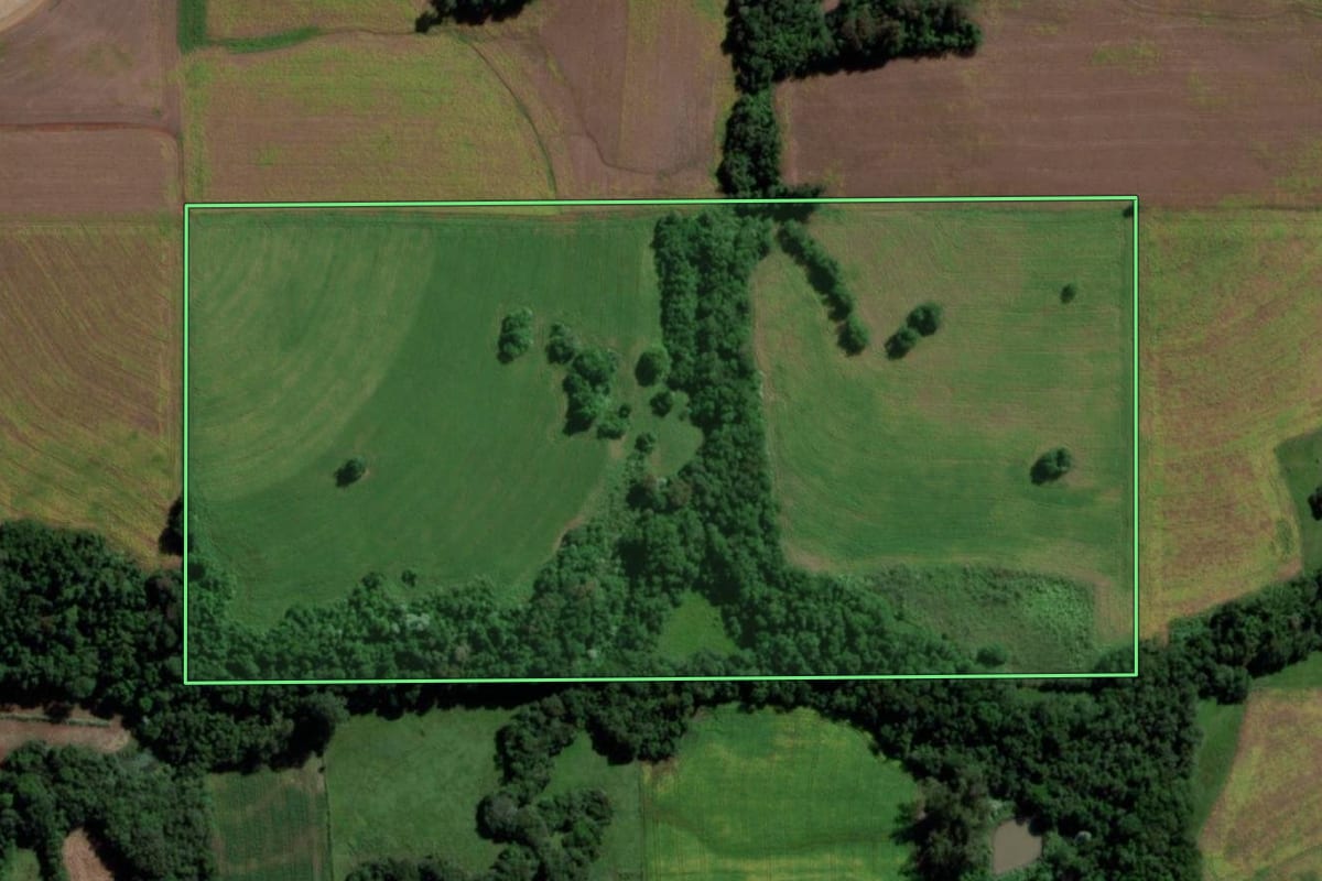 Imagem de satélite do imóvel rural em Guarani das Missões (RS), com o contorno declarado no CAR desenhado por cima.