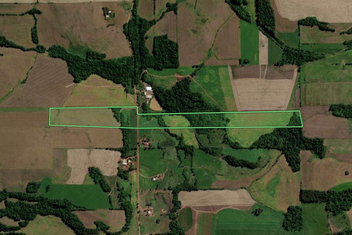 Imagem de satélite do imóvel rural em Guarani das Missões (RS), com o contorno declarado no CAR desenhado por cima.