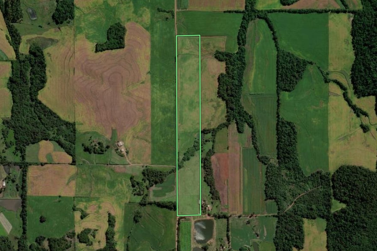 Imagem de satélite do imóvel rural em Guarani das Missões (RS), com o contorno declarado no CAR desenhado por cima.