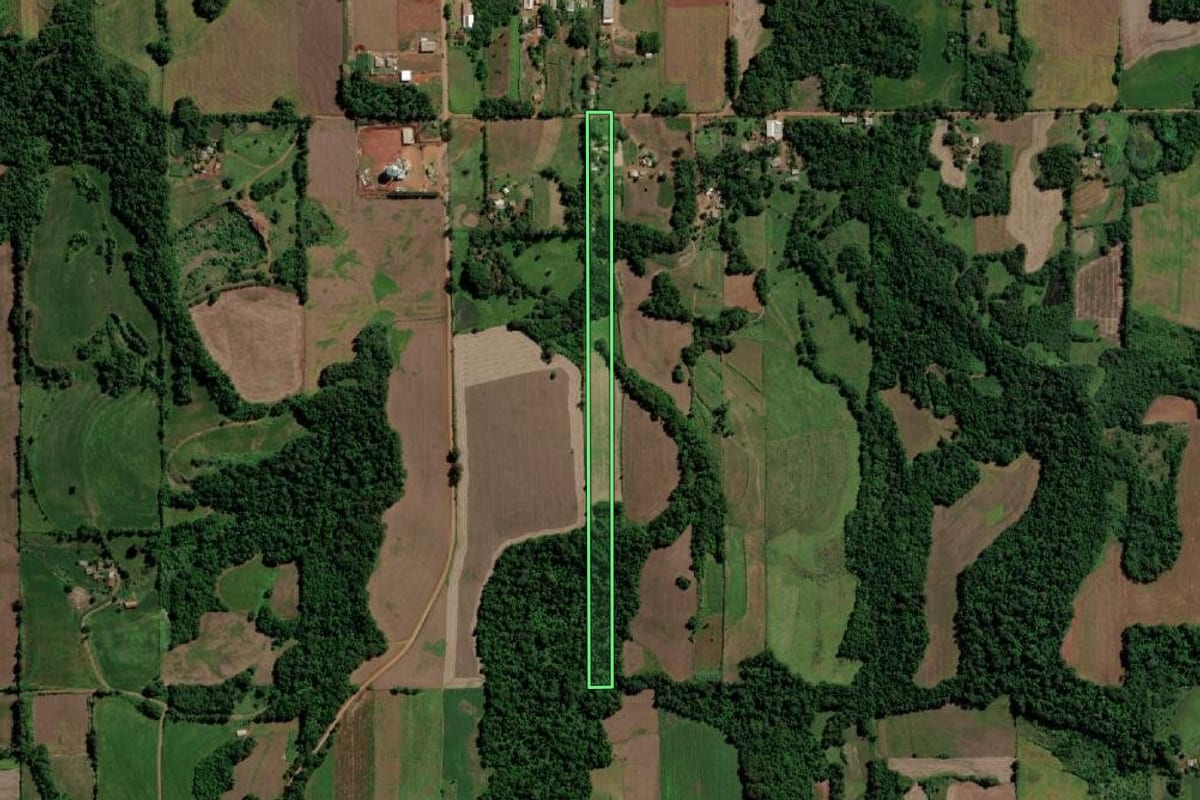 Imagem de satélite do imóvel rural em Guarani das Missões (RS), com o contorno declarado no CAR desenhado por cima.