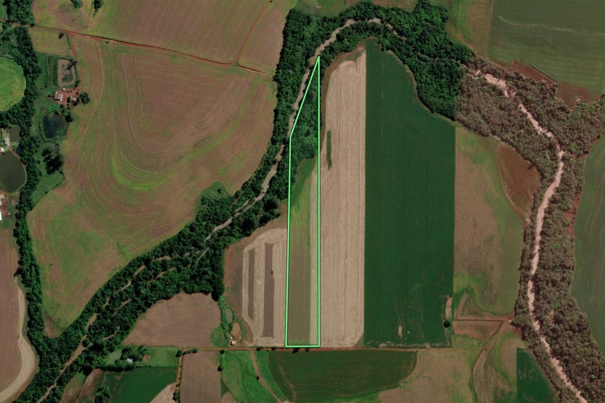 Imagem de satélite do imóvel rural em Guarani das Missões (RS), com o contorno declarado no CAR desenhado por cima.